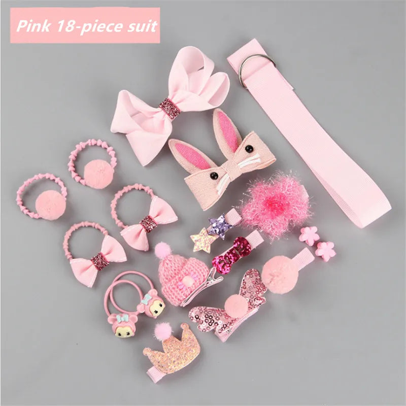 18-Piece Cute Hairpin Set for Girls – Cartoon Hair Accessories & Headdress Collection