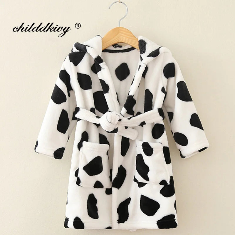 Kids Flannel Hooded Pajama Robe – Soft Autumn & Winter Sleepwear for Boys and Girls (Ages 2–8)