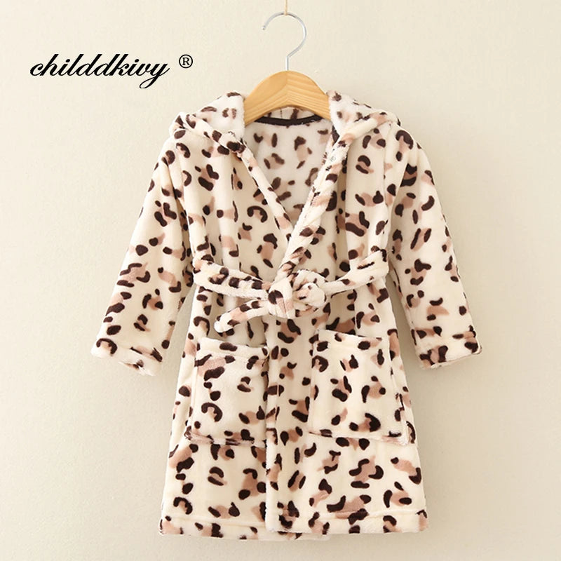 Kids Flannel Hooded Pajama Robe – Soft Autumn & Winter Sleepwear for Boys and Girls (Ages 2–8)