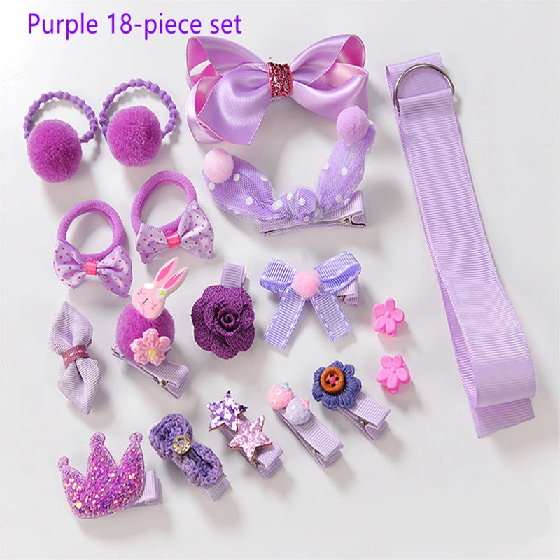 18-Piece Cute Hairpin Set for Girls – Cartoon Hair Accessories & Headdress Collection