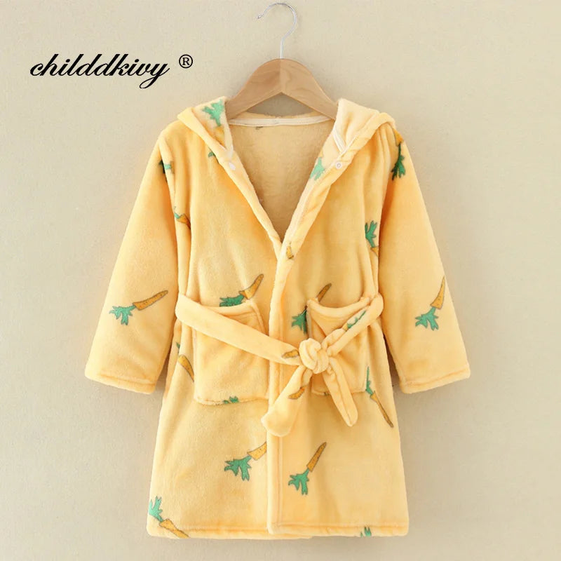 Kids Flannel Hooded Pajama Robe – Soft Autumn & Winter Sleepwear for Boys and Girls (Ages 2–8)