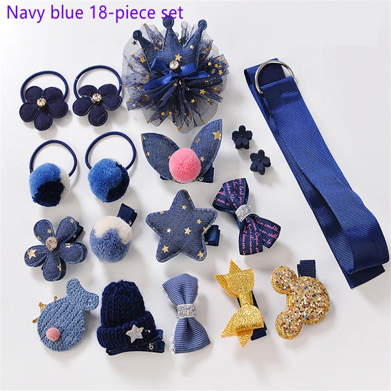 18-Piece Cute Hairpin Set for Girls – Cartoon Hair Accessories & Headdress Collection