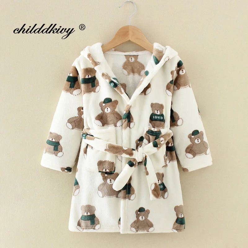 Kids Flannel Hooded Pajama Robe – Soft Autumn & Winter Sleepwear for Boys and Girls (Ages 2–8)