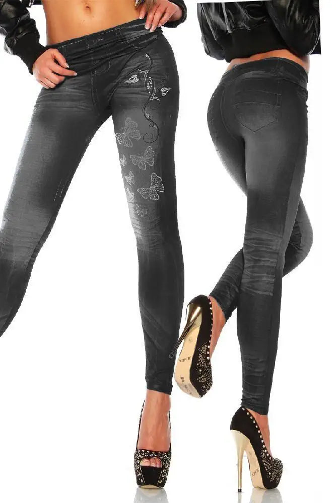 Women’s Classic Stretchy Slim Leggings – Imitation Jean Skinny Jeggings