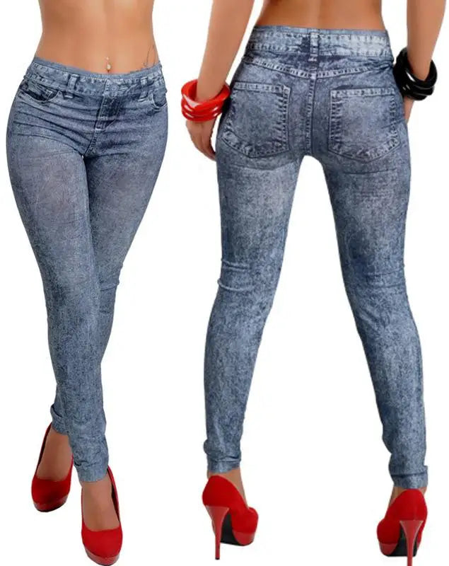 Women’s Classic Stretchy Slim Leggings – Imitation Jean Skinny Jeggings