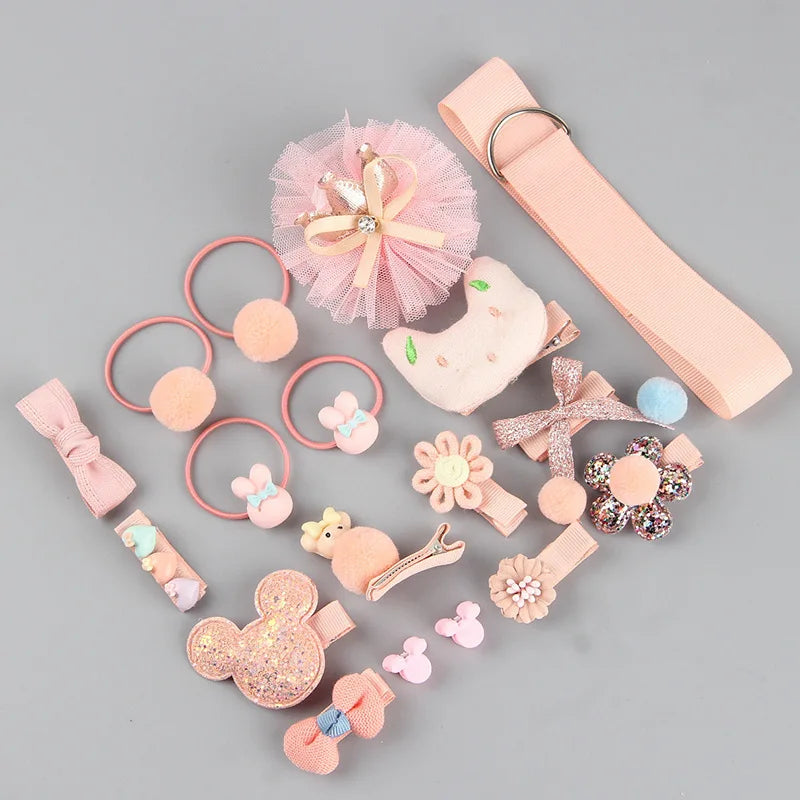 18-Piece Cute Hairpin Set for Girls – Cartoon Hair Accessories & Headdress Collection