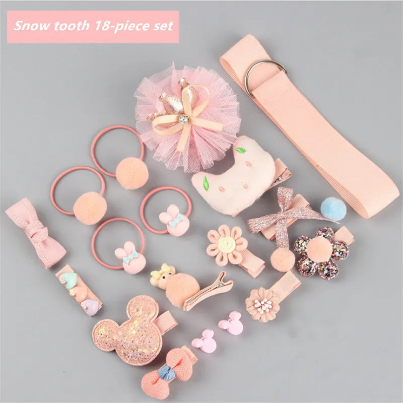 18-Piece Cute Hairpin Set for Girls – Cartoon Hair Accessories & Headdress Collection