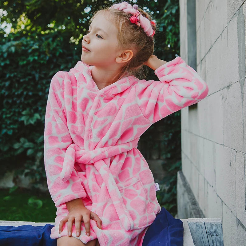 Kids Flannel Hooded Pajama Robe – Soft Autumn & Winter Sleepwear for Boys and Girls (Ages 2–8)