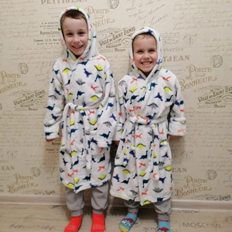 Kids Flannel Hooded Pajama Robe – Soft Autumn & Winter Sleepwear for Boys and Girls (Ages 2–8)