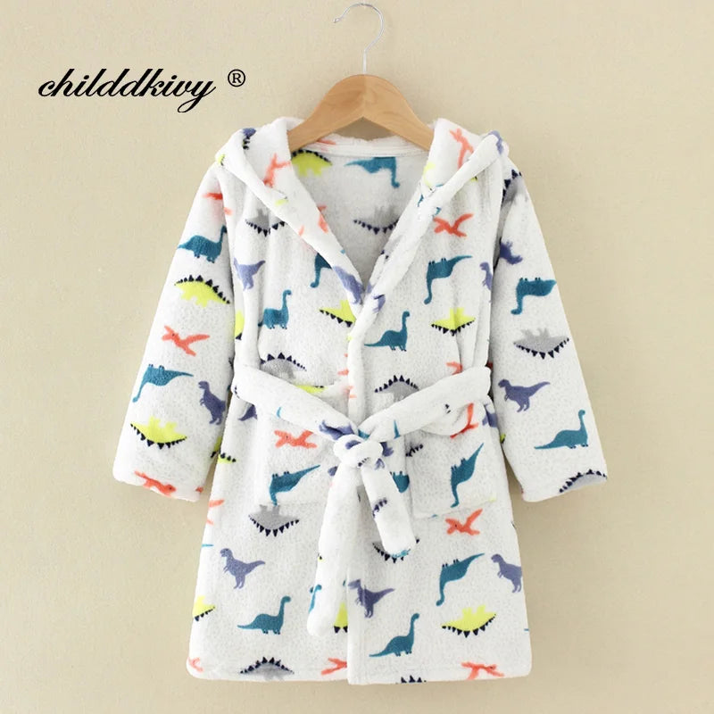 Kids Flannel Hooded Pajama Robe – Soft Autumn & Winter Sleepwear for Boys and Girls (Ages 2–8)