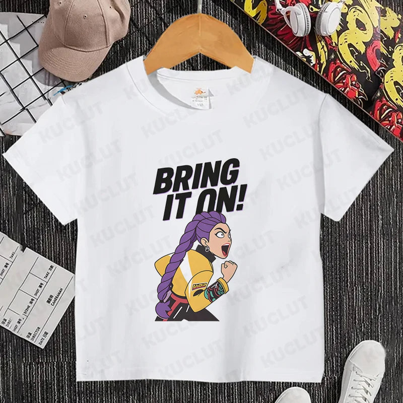 Girls Kpop Demon Hunter HuntrX T-Shirt – Trendy Y2K Korean Fashion Top for Kids