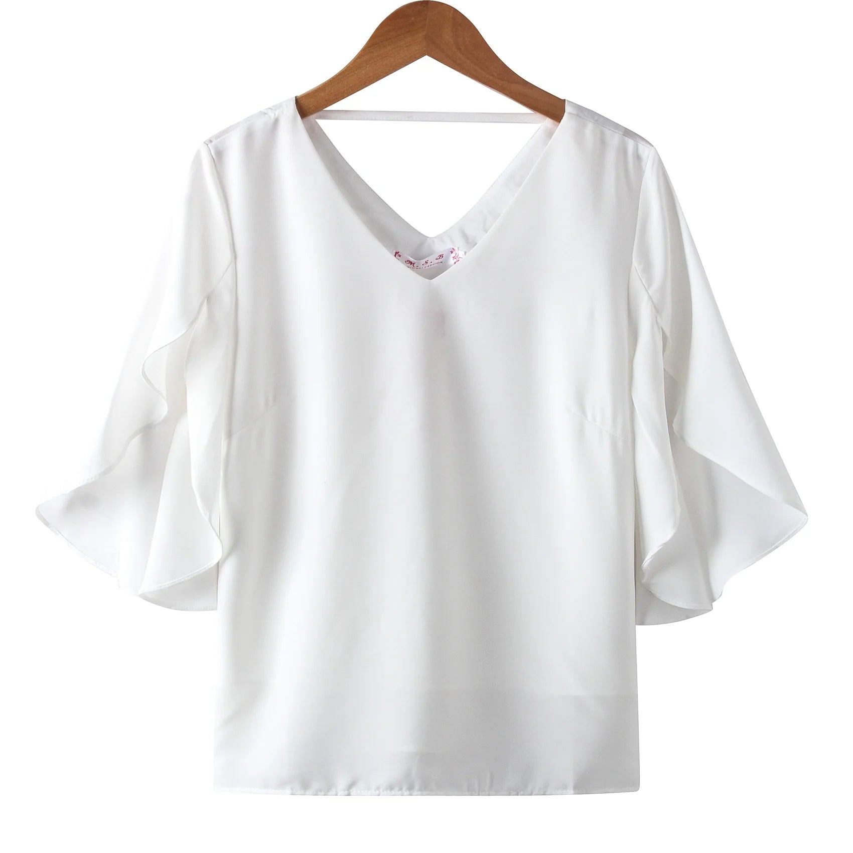 Women’s Chiffon Short Sleeve Shirt – Sexy V-Neck Loose Ruffled Blouse