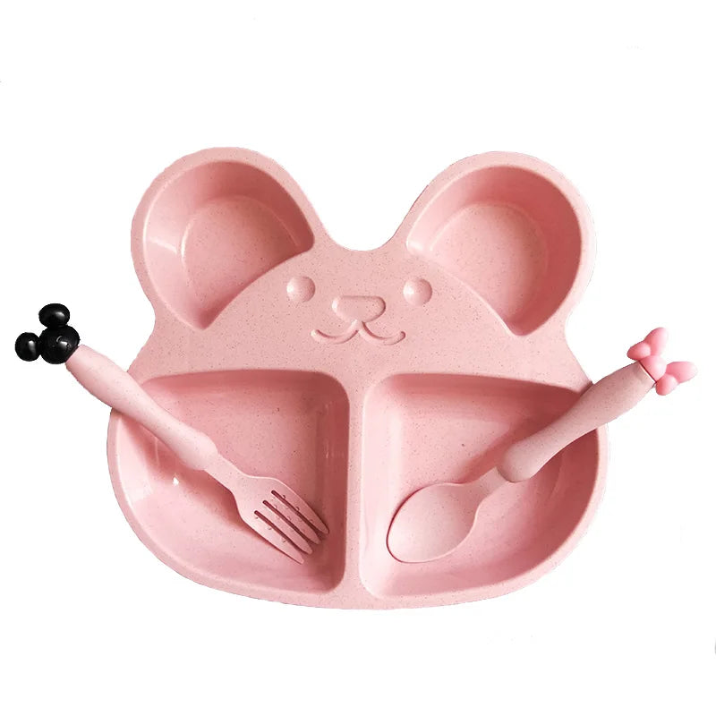 Wheat Straw Children’s Cartoon Tableware Set – Eco-Friendly Baby & Toddler Dinner Plate, Bowl, Spoon & Fork