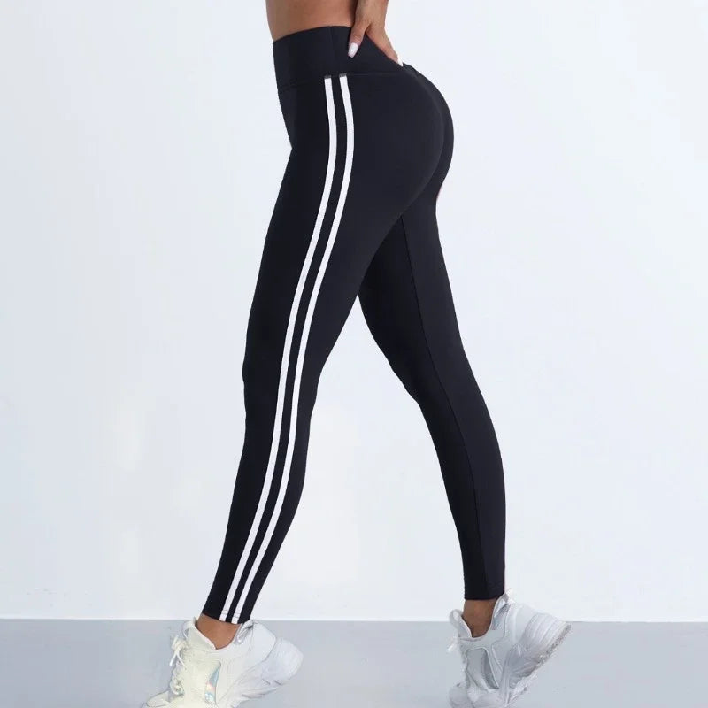 “SculptFlex” Women’s High-Waist Striped Leggings – Booty-Lifting Sports & Yoga Wear