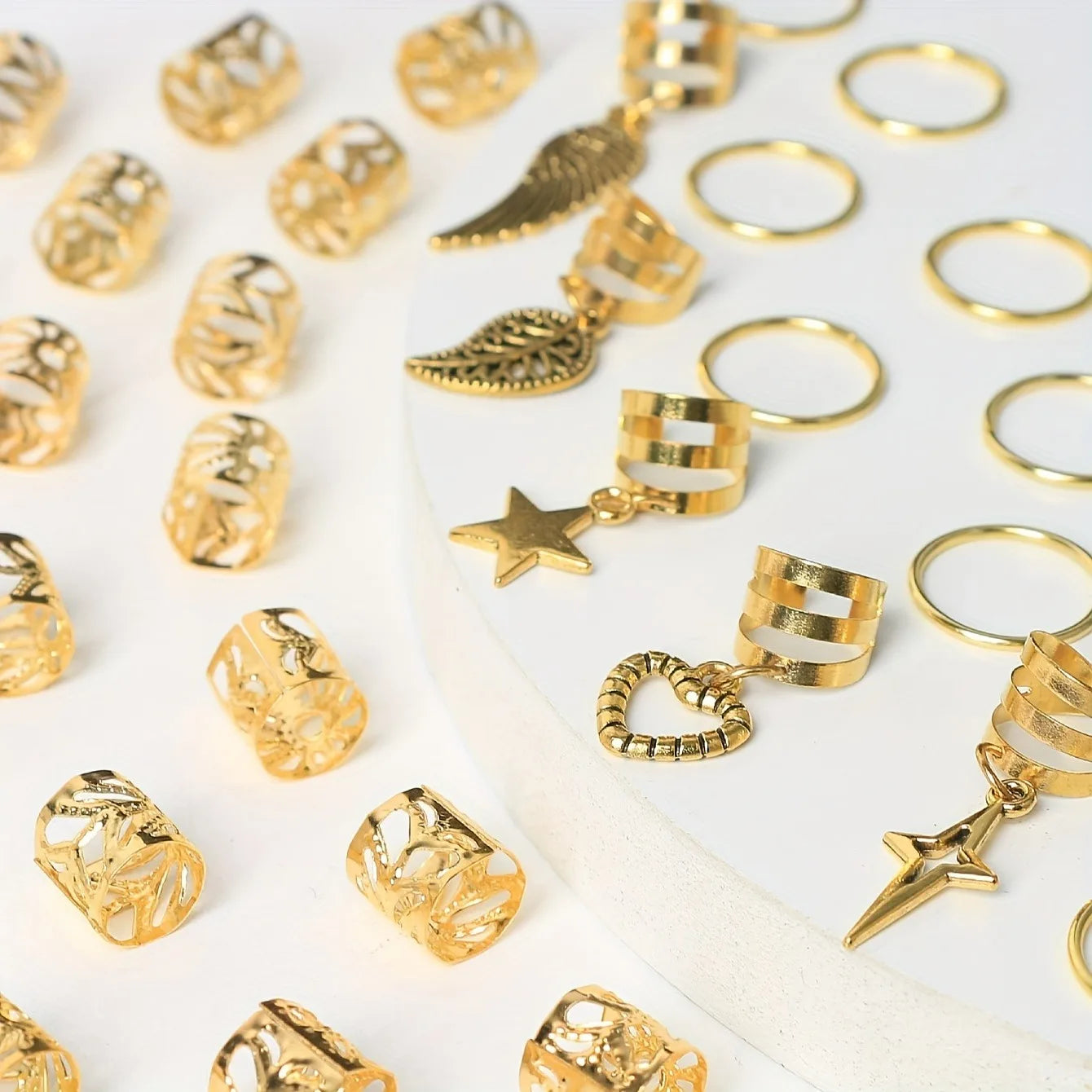 45PCS Alloy Braid Hair Rings – Hippie Boho Hair Jewelry for Braids, Dreadlocks & Locs