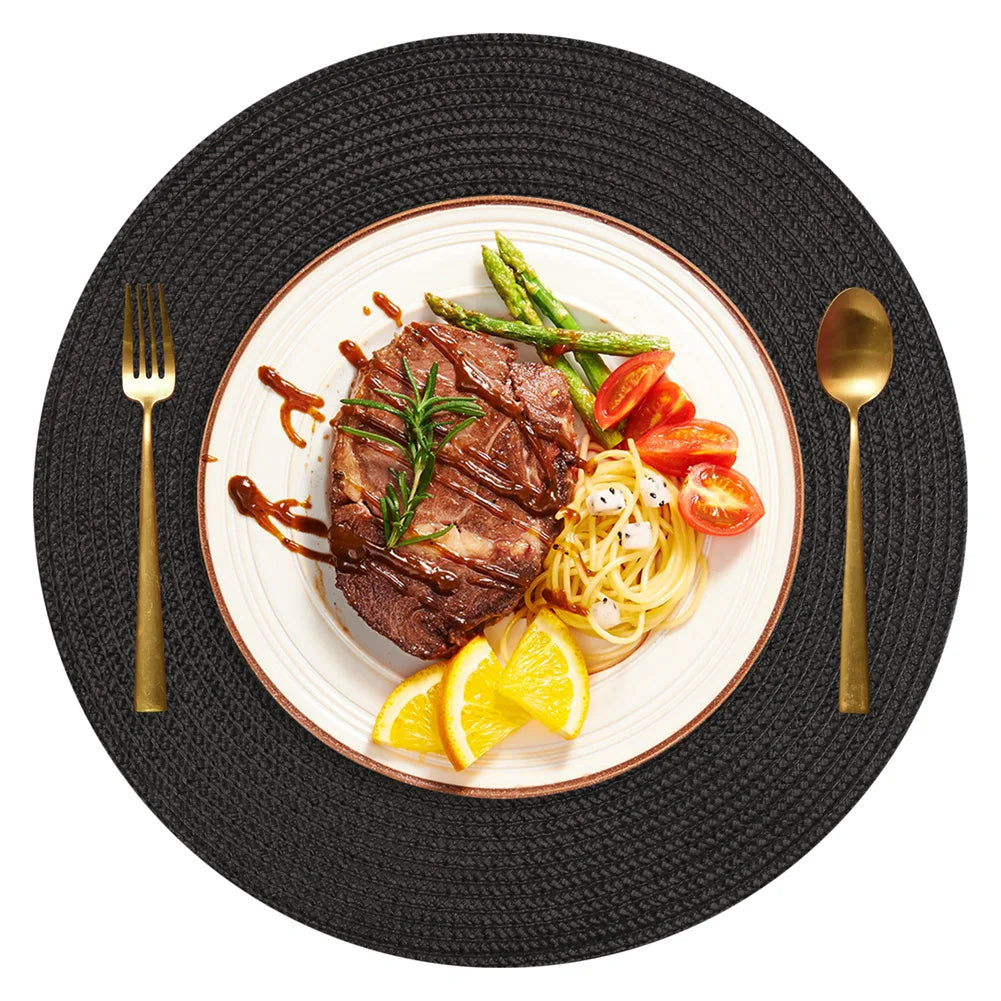 6-Piece Round Braided Placemats with 6 Matching Coasters – Heat-Resistant, Washable & Non-Slip Table Mats