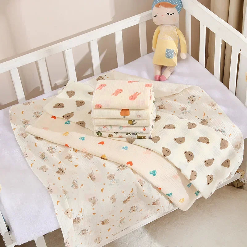 Baby Swaddle Blanket – Double Layer Muslin Cotton Cartoon Wrap for Newborns (80×80cm)