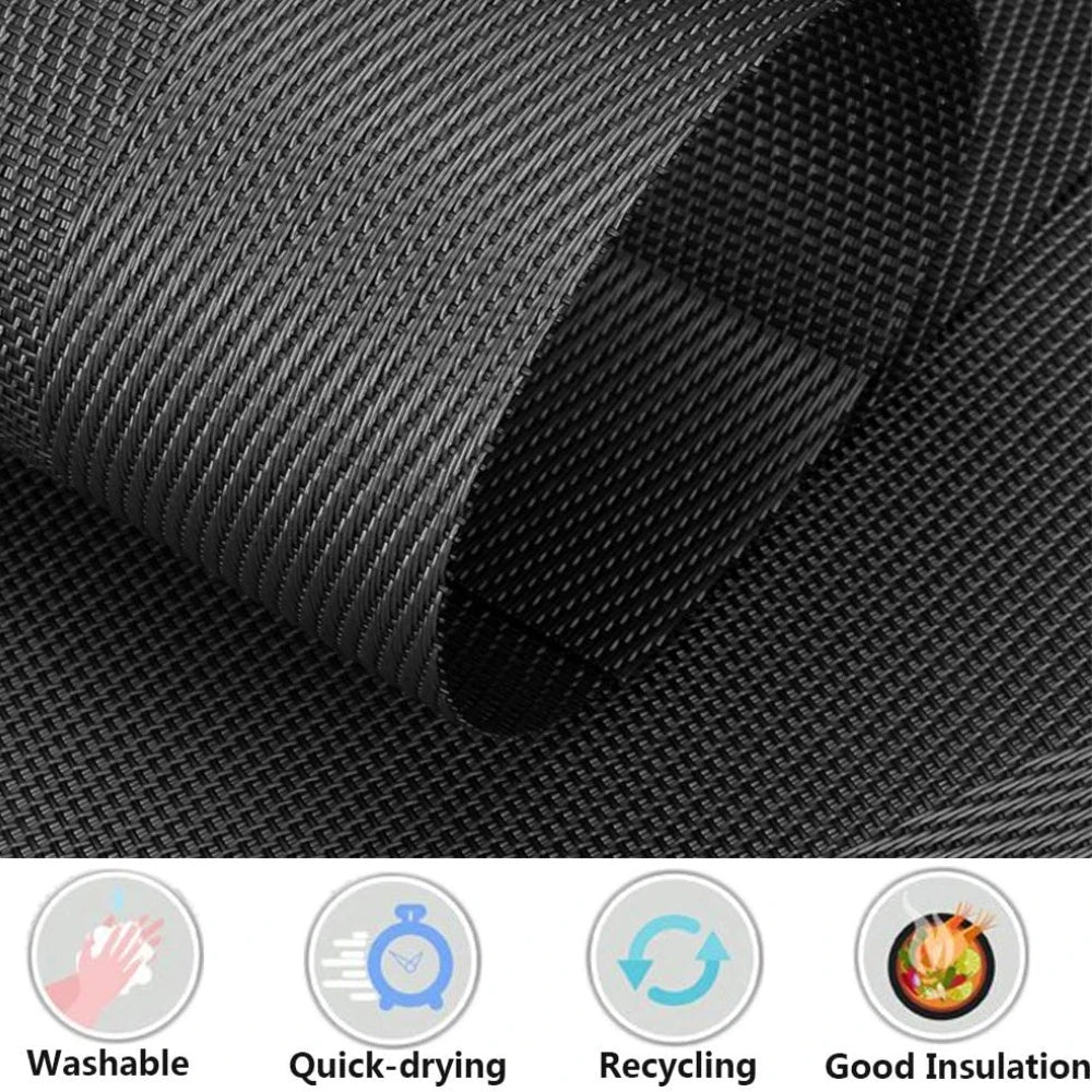 Set of 6 Placemats with Matching Coasters – Woven Vinyl, Non-Slip & Washable Table Mats for Dining, Kitchen & Restaurants