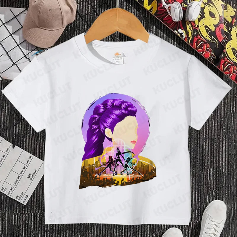 Girls Kpop Demon Hunter HuntrX T-Shirt – Trendy Y2K Korean Fashion Top for Kids