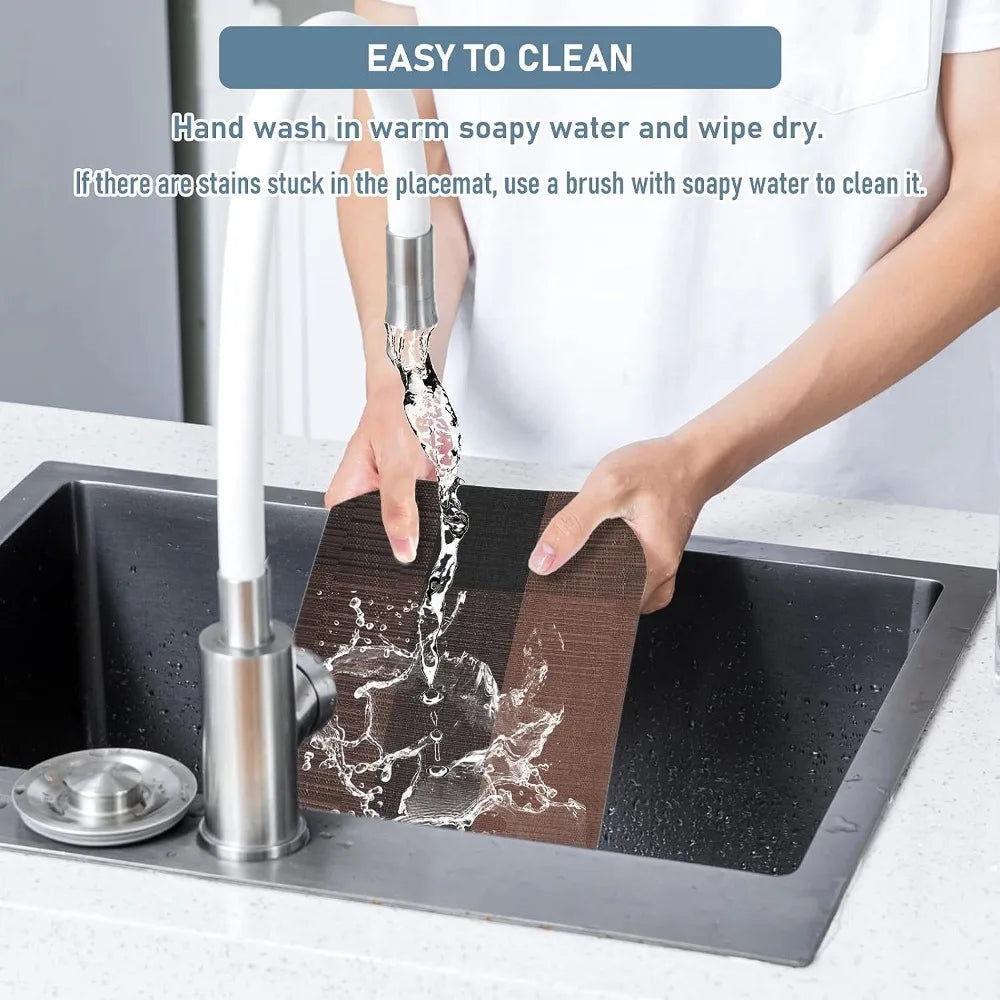 Set of 6 Placemats with Matching Coasters – Woven Vinyl, Non-Slip & Washable Table Mats for Dining, Kitchen & Restaurants