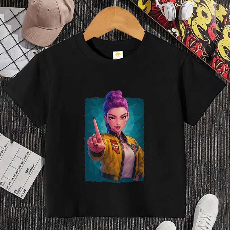 Girls Kpop Demon Hunter HuntrX T-Shirt – Trendy Y2K Korean Fashion Top for Kids