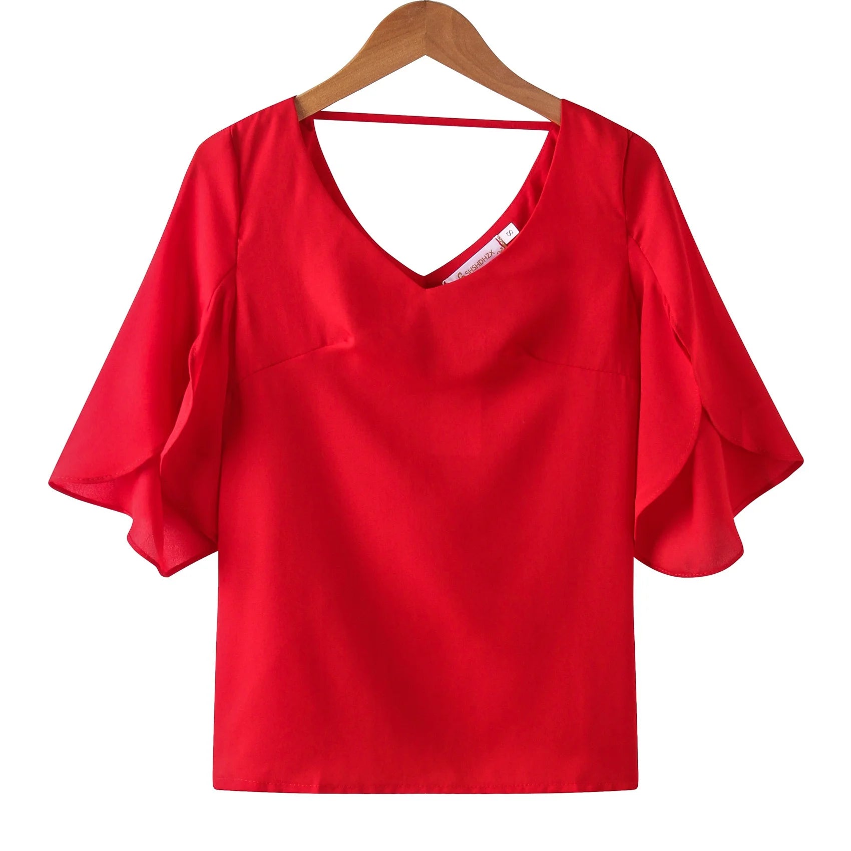 Women’s Chiffon Short Sleeve Shirt – Sexy V-Neck Loose Ruffled Blouse