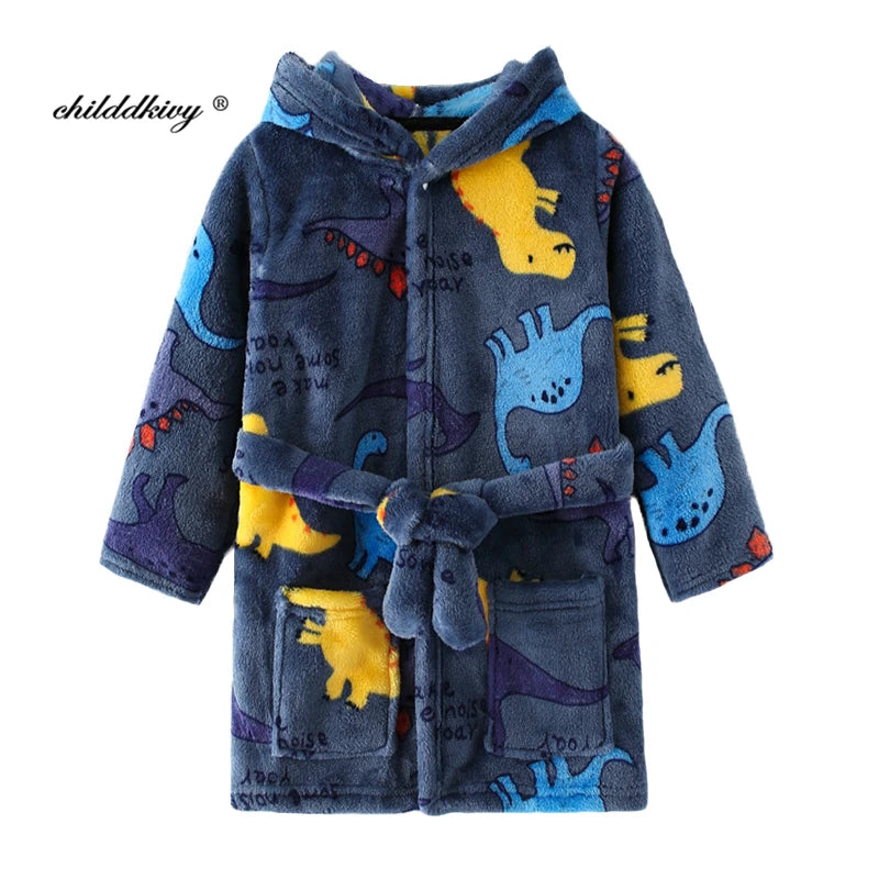 Kids Flannel Hooded Pajama Robe – Soft Autumn & Winter Sleepwear for Boys and Girls (Ages 2–8)
