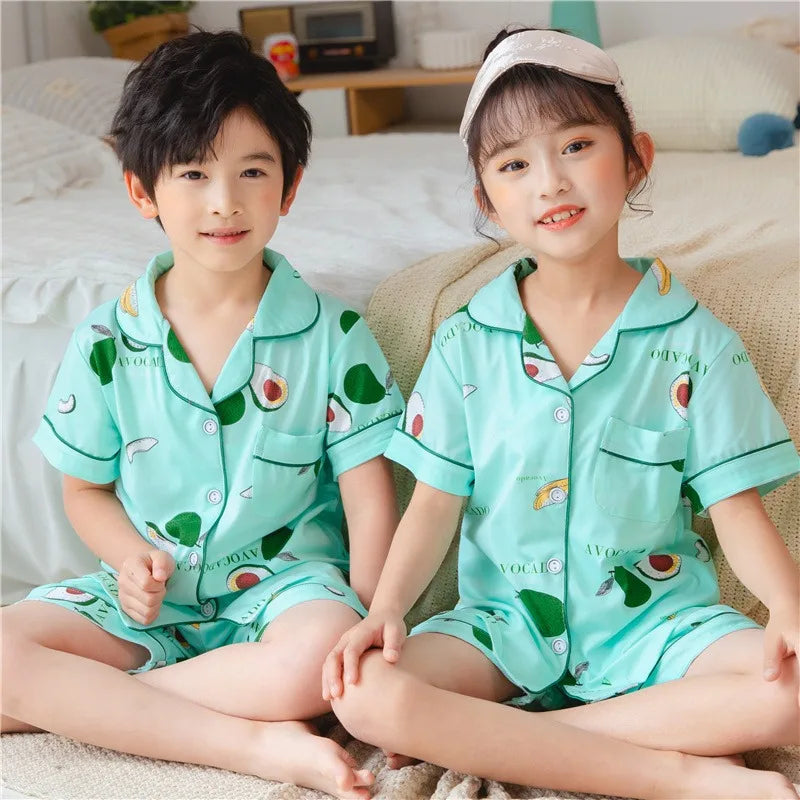 Kids Summer Pajama Set – Cute Korean-Style Button Down Loungewear for Boys & Girls (Ages 2–12)