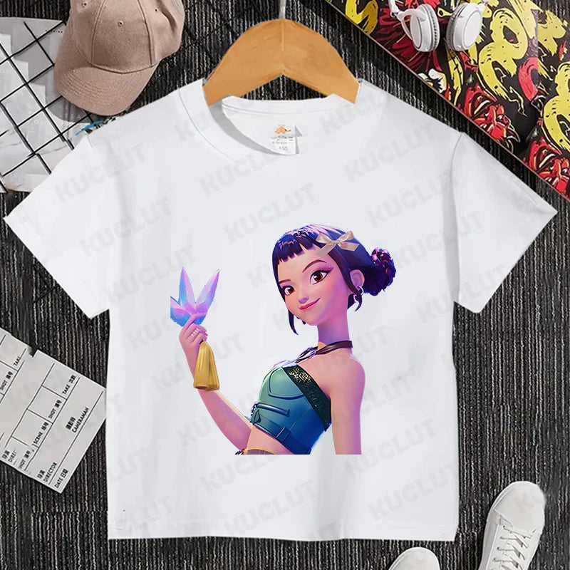 Girls Kpop Demon Hunter HuntrX T-Shirt – Trendy Y2K Korean Fashion Top for Kids