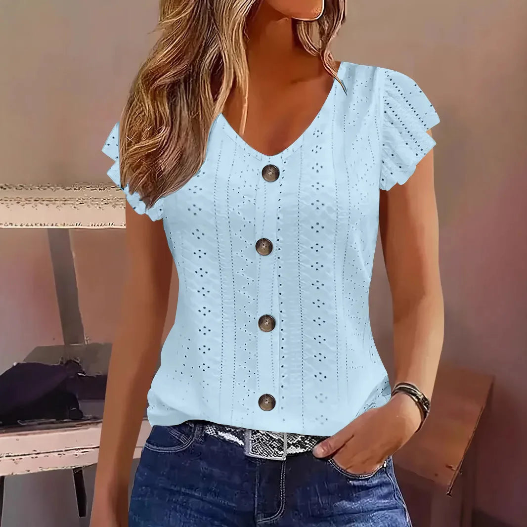 Women’s Sexy Casual V-Neck Short Sleeve Shirt – Summer Loose Fashion Blouse
