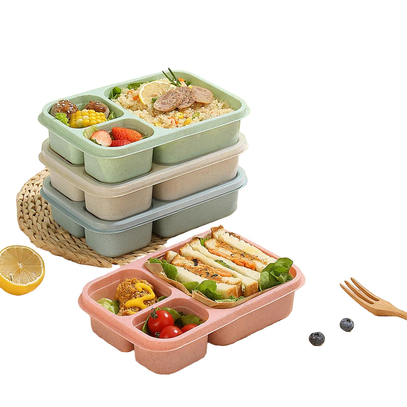 Microwave Wheat Straw Bento Lunch Box – 3-Compartment Portable Food Container