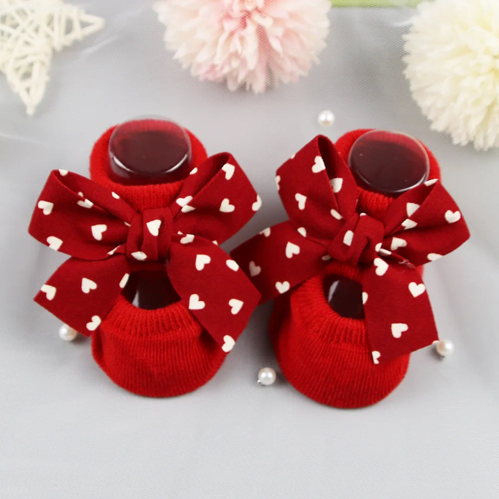 Baby Girl Princess Bow Socks  Cute Breathable Cotton Socks for 0-1 Year Old
