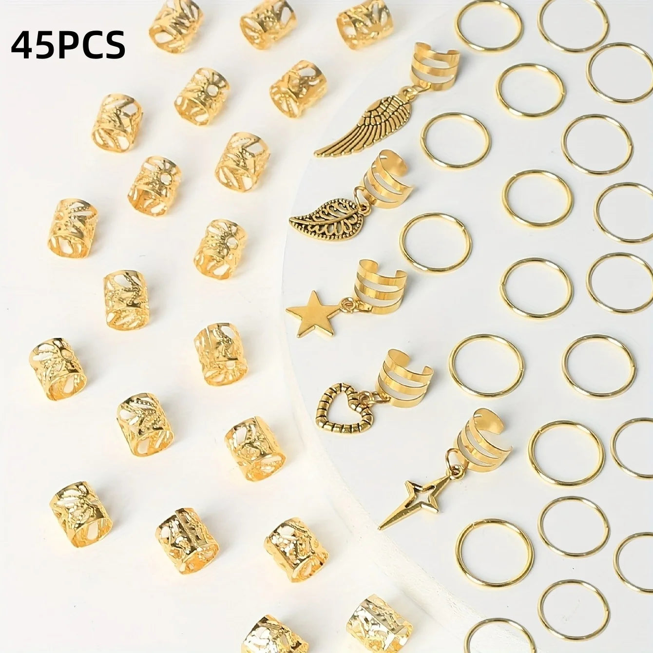 45PCS Alloy Braid Hair Rings – Hippie Boho Hair Jewelry for Braids, Dreadlocks & Locs