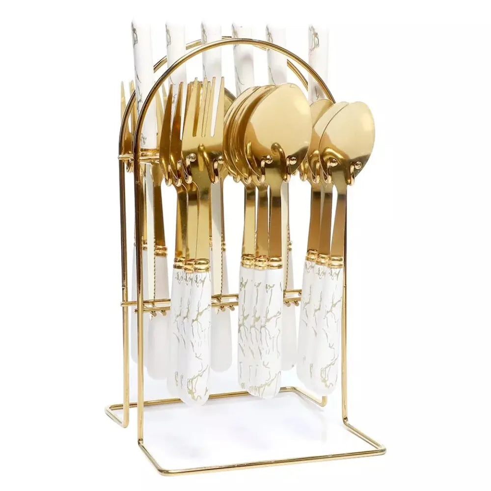 Fashion 24Pcs Cutlery Set – Stainless Steel Flatware with Color Handles & Storage Rack