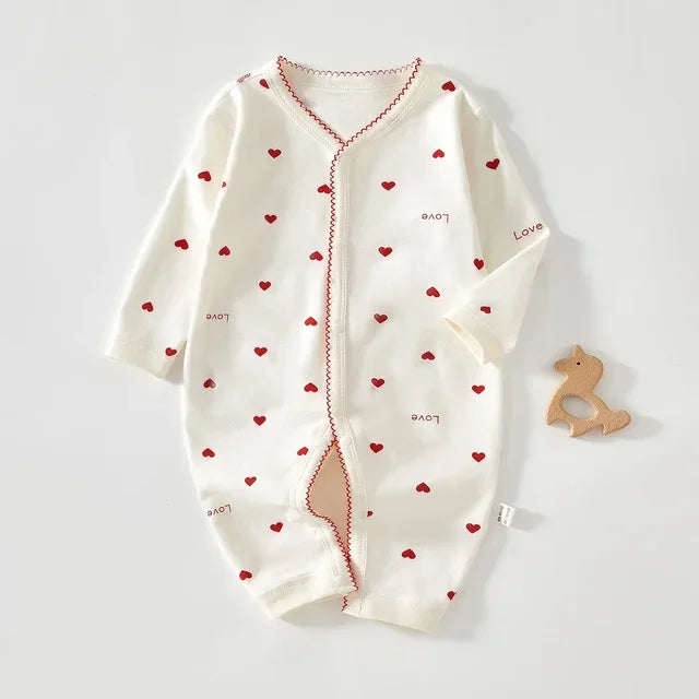 Baby Cotton Long Sleeve Romper – Soft V-Neck Outfit for All Seasons