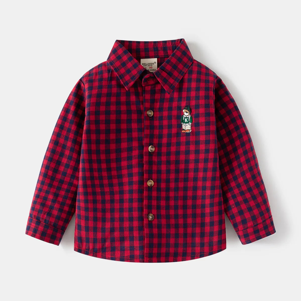 Boys’ Cotton Plaid Shirt – Classic Long Sleeve Button-Up for Kids