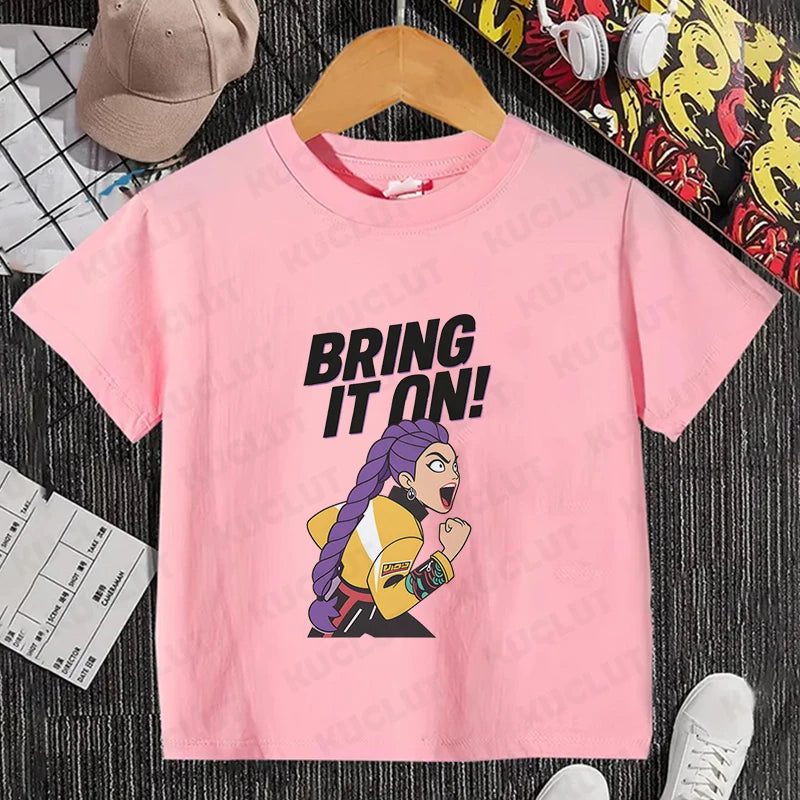 Girls Kpop Demon Hunter HuntrX T-Shirt – Trendy Y2K Korean Fashion Top for Kids