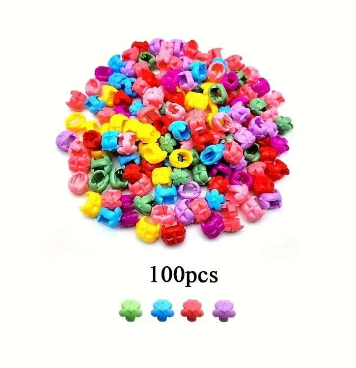 100Pcs Colorful Hair Clips for Girls – Cute Flower & Star Hair Claws Set