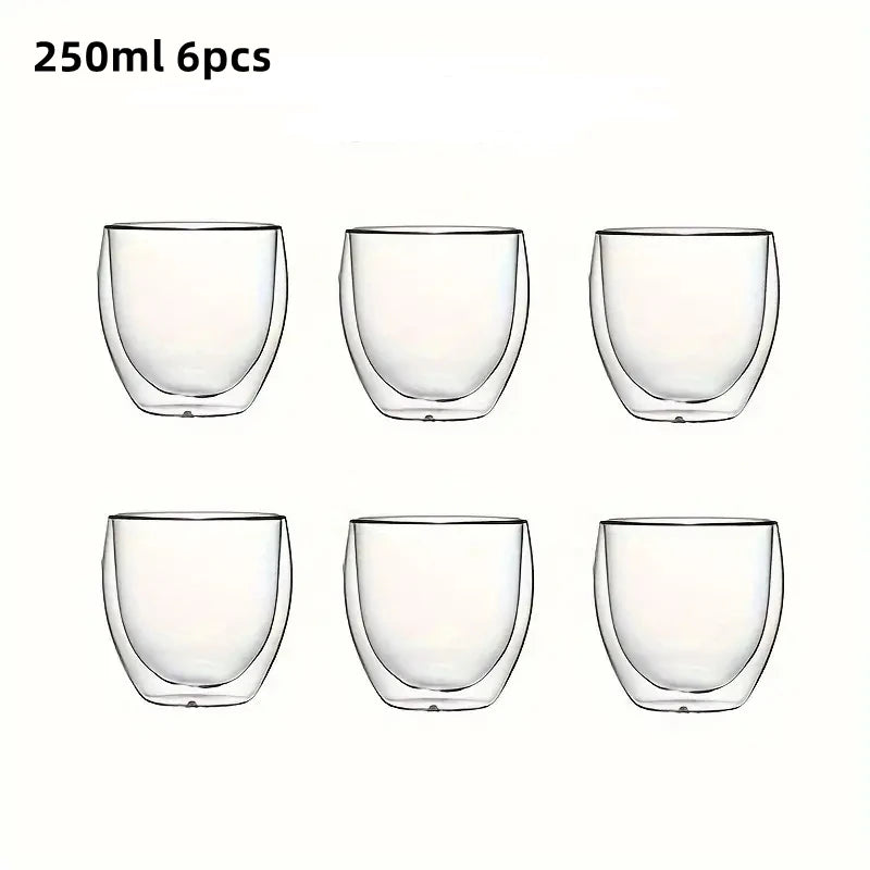 6pcs Double-Wall Insulated Glass Espresso Cups – Thermal Glass Coffee Mug Set