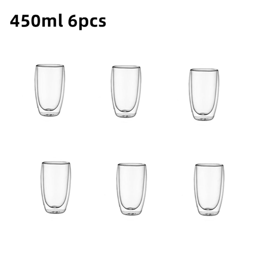 6pcs Double-Wall Insulated Glass Espresso Cups – Thermal Glass Coffee Mug Set