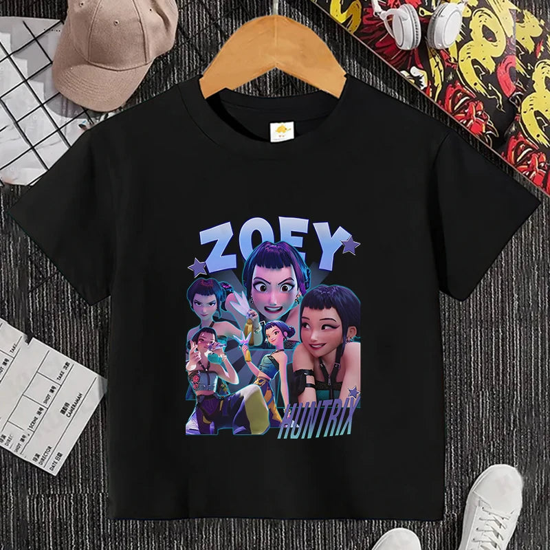 Girls Kpop Demon Hunter HuntrX T-Shirt – Trendy Y2K Korean Fashion Top for Kids