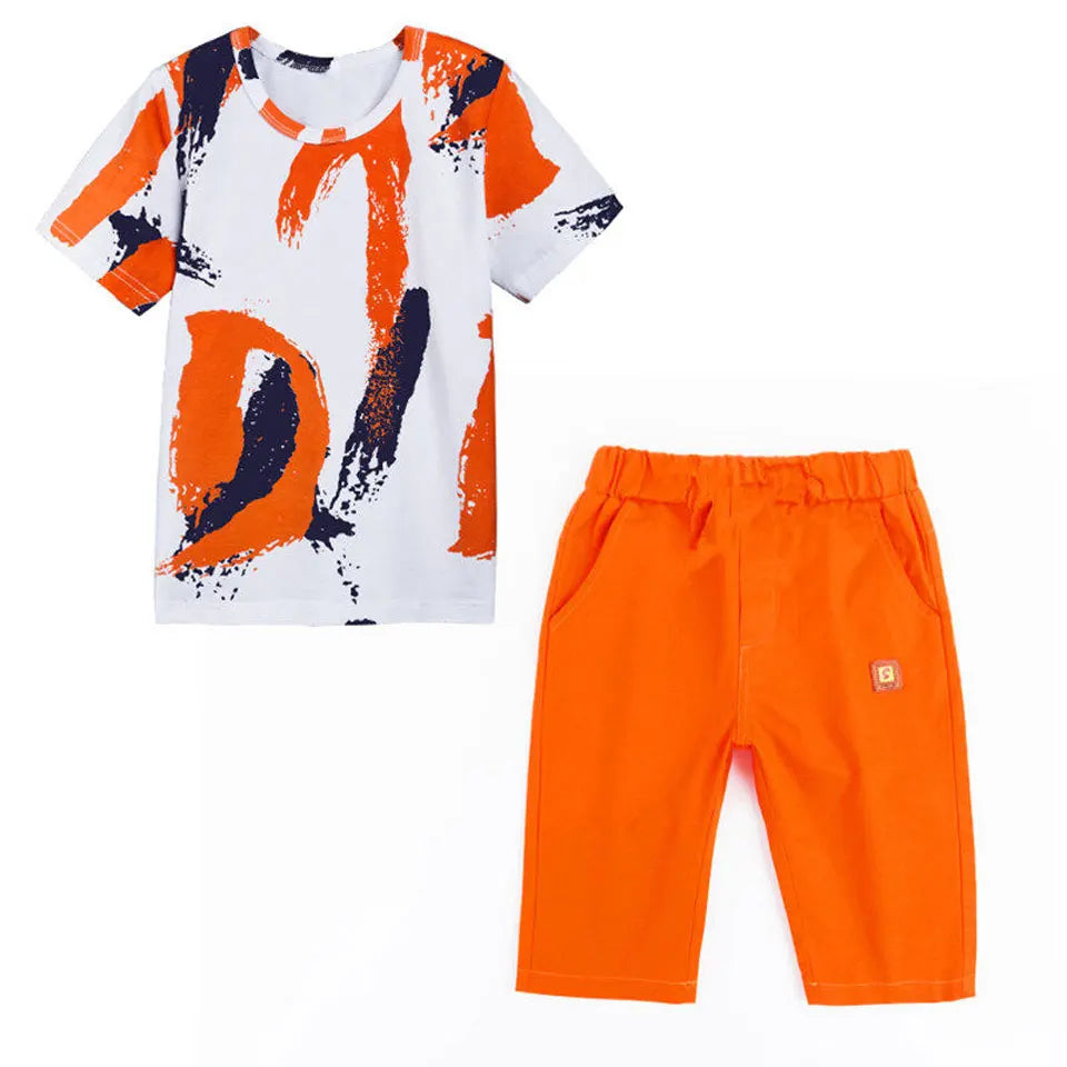 Boys Summer Cotton Outfit Set – Trendy Short Sleeve Shirt & Shorts for Kids (Ages 4–14)