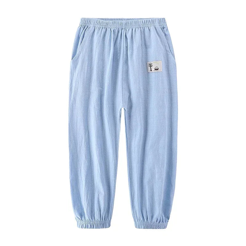 Kids Cotton Linen Summer Pants – Breathable Anti-Mosquito Trousers for Boys & Girls (100–160cm)