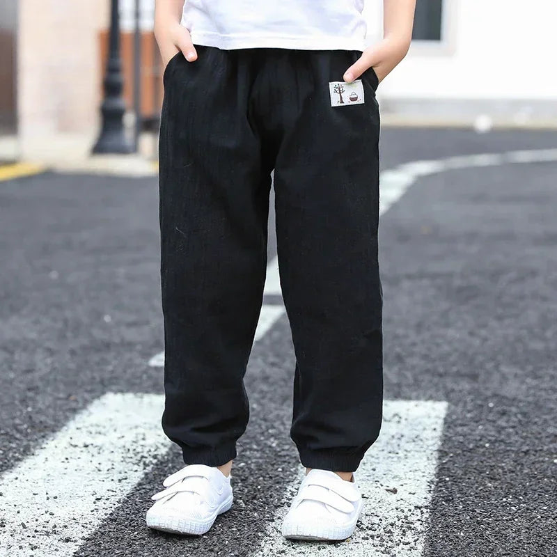 Kids Cotton Linen Summer Pants – Breathable Anti-Mosquito Trousers for Boys & Girls (100–160cm)