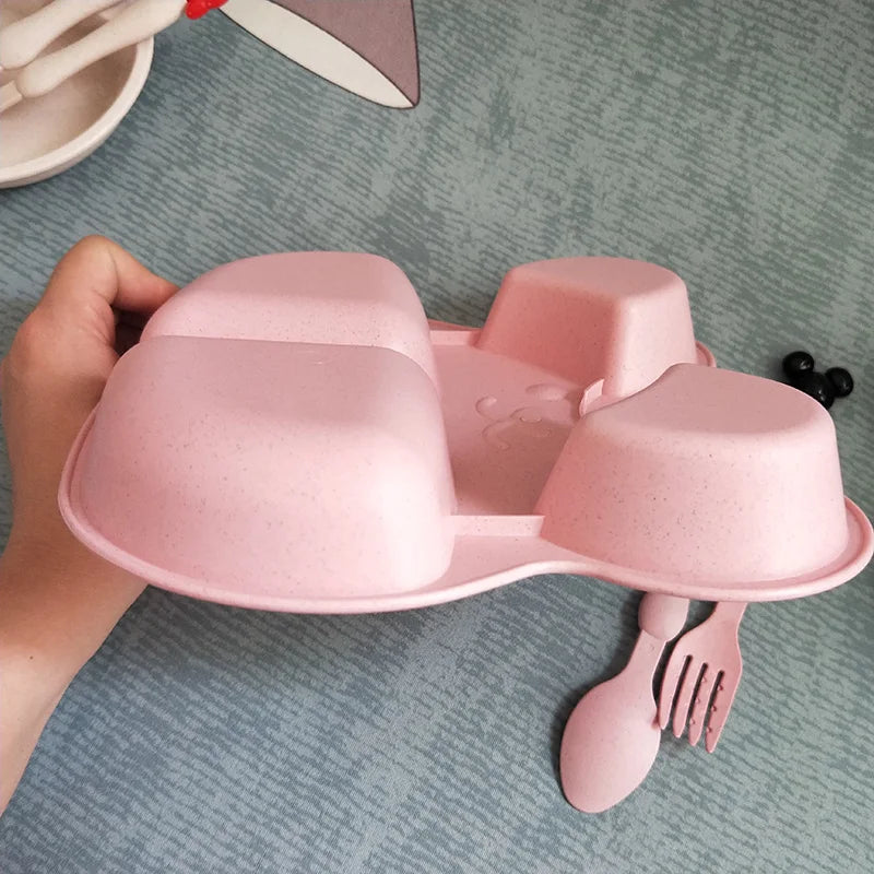 Wheat Straw Children’s Cartoon Tableware Set – Eco-Friendly Baby & Toddler Dinner Plate, Bowl, Spoon & Fork