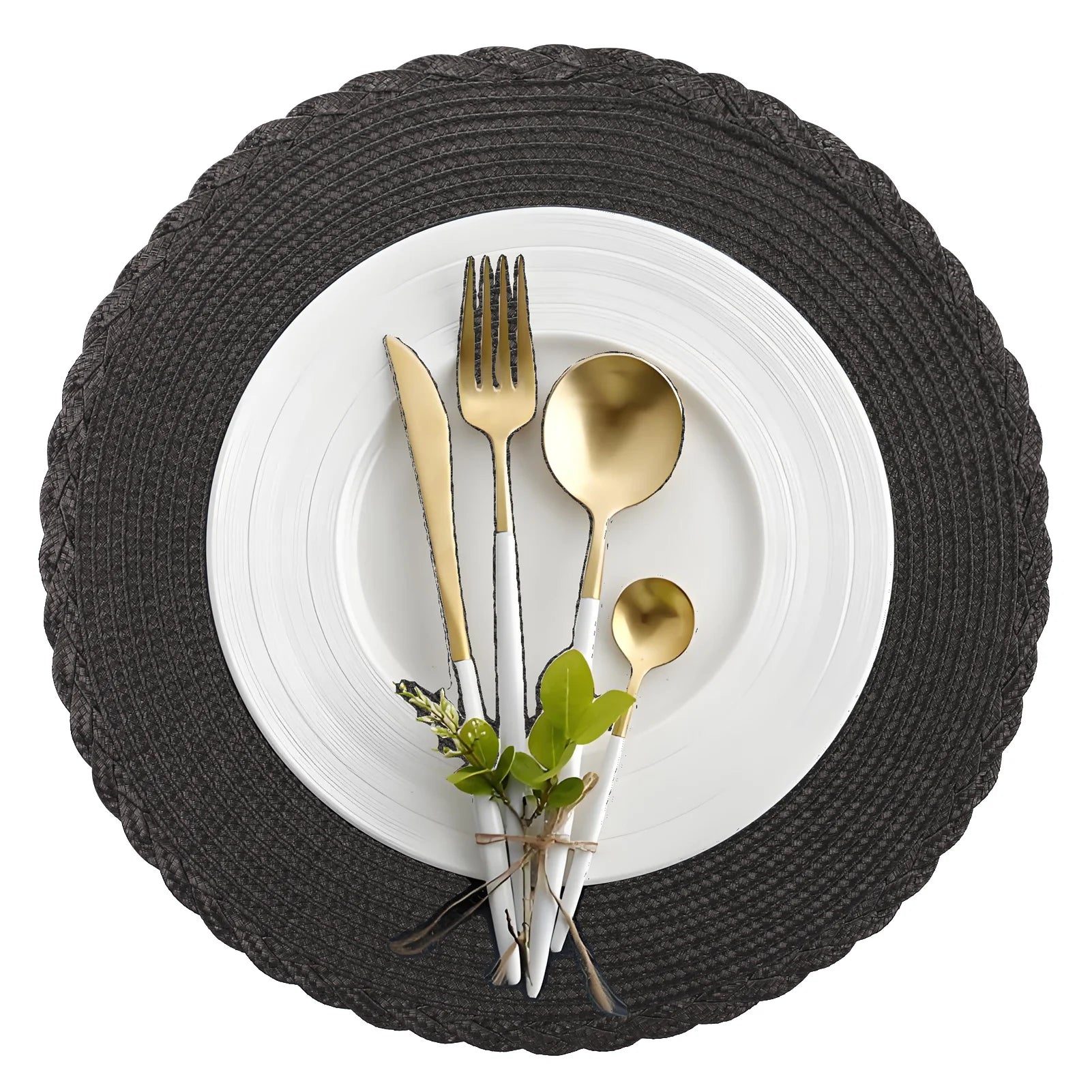 6-Piece Round Braided Placemats with 6 Matching Coasters – Heat-Resistant, Washable & Non-Slip Table Mats