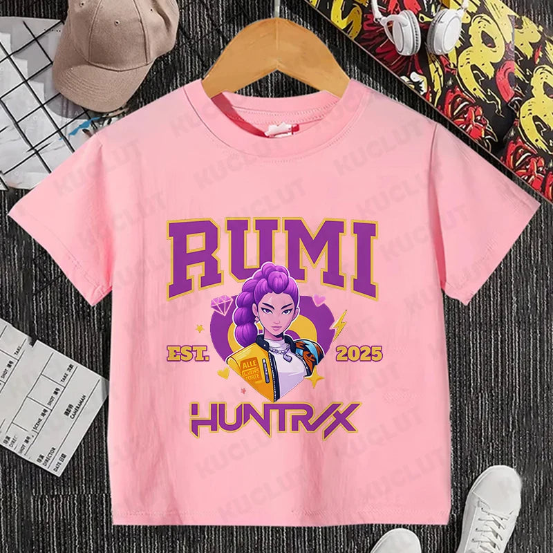Girls Kpop Demon Hunter HuntrX T-Shirt – Trendy Y2K Korean Fashion Top for Kids