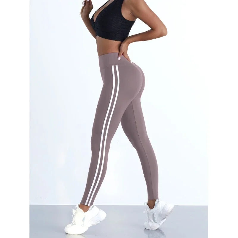 “SculptFlex” Women’s High-Waist Striped Leggings – Booty-Lifting Sports & Yoga Wear