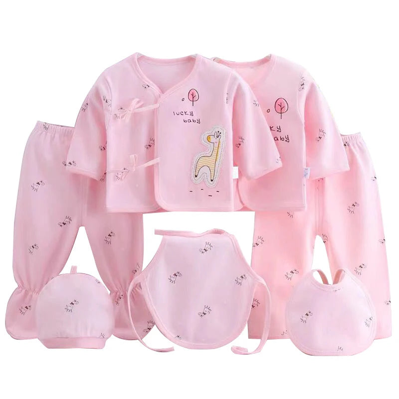 7-Piece Newborn Baby Clothing Set – Cute Cartoon Cotton Outfit for Boys & Girls