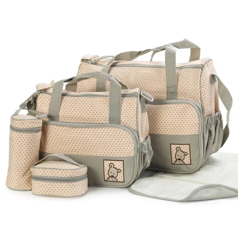 5PCS Large Capacity Baby Diaper Bag Set – Stylish & Practical Mommy Travel Organizer